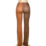 Sexy mesh perspective stitching high waist slim breathable flared casual pants