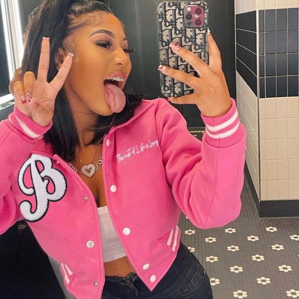 Towel Embroidered English Print Baseball Jacket Autumn New Tops Comfortable Casual Sports Women's Wear