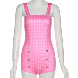 Sexy Suspender Backless Double Breasted Print Slim Fit Hip Lift Jumpsuit