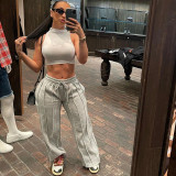 Elasticated High Waist Tie Loose Casual Track Pants