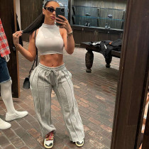 Elasticated High Waist Tie Loose Casual Track Pants