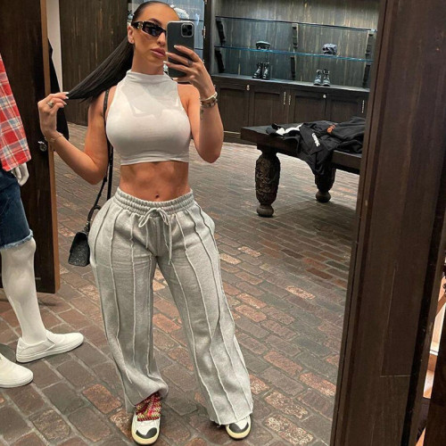 Elasticated High Waist Tie Loose Casual Track Pants