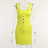 Knit Square Neck Vest Tunic Short Dress