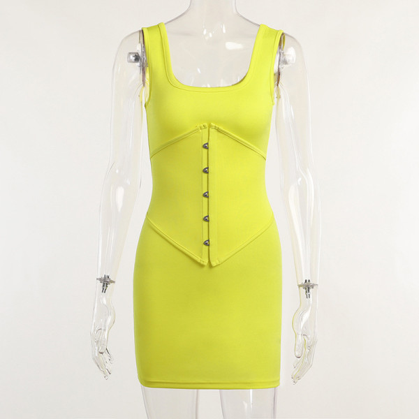 Knit Square Neck Vest Tunic Short Dress