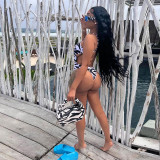 Women's sexy halter neck backless zebra pattern high waist street shooting printed hip one-piece top