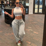 Elasticated High Waist Tie Loose Casual Track Pants