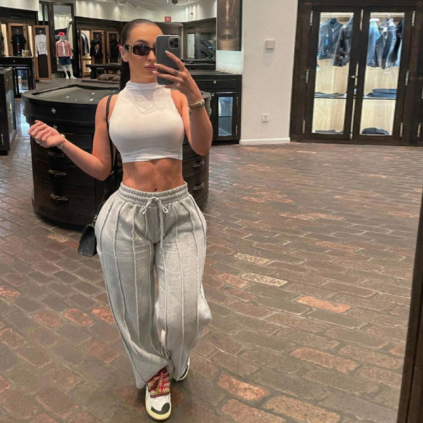 Elasticated High Waist Tie Loose Casual Track Pants