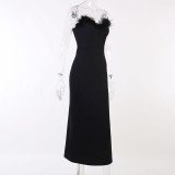 V-neck hairy fishtail skirt women's dress