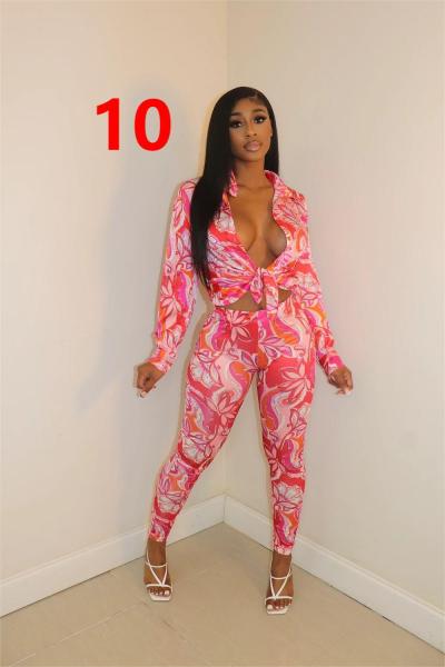 Printed Multicolor Long Sleeve Shirt Trousers Home Casual Set
