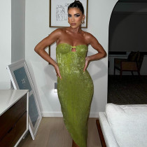 Glossy Tube Top Asymmetric Dress Sexy Backless Dress