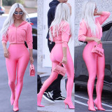 Hooded Zip-Up Top Step-Up Trousers Slim Fit Fashion Set