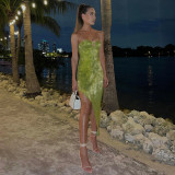 Glossy Tube Top Asymmetric Dress Sexy Backless Dress