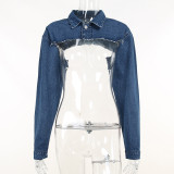 Short denim jacket trendy women's long sleeve crop top