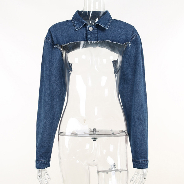 Short denim jacket trendy women's long sleeve crop top