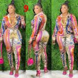 Printed Multicolor Long Sleeve Shirt Trousers Home Casual Set