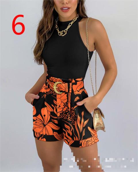Women's Fashion New Contrast Color Print Suit