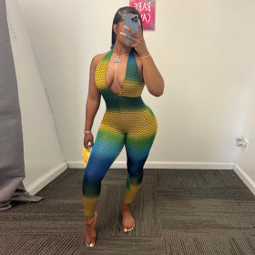 Sexy Slim Personality Gradient Halter Bodysuit