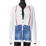 Casual Print Lapel Button Long Sleeve Loose Shirt Top