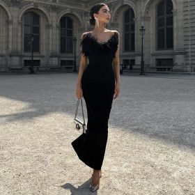 V-neck hairy fishtail skirt women's dress