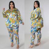 Printed Multicolor Long Sleeve Shirt Trousers Home Casual Set