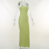 Button Sling Fishtail Long Dress Temperament and Elegant Dress