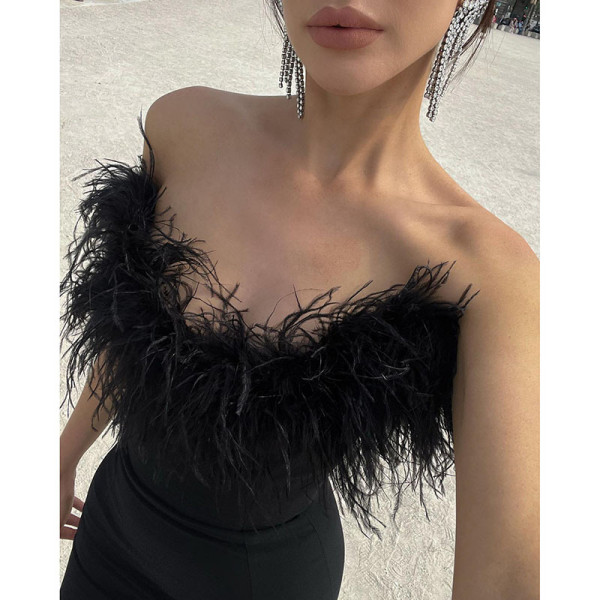 V-neck hairy fishtail skirt women's dress