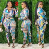 Printed Multicolor Long Sleeve Shirt Trousers Home Casual Set