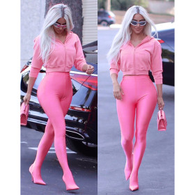Hooded Zip-Up Top Step-Up Trousers Slim Fit Fashion Set