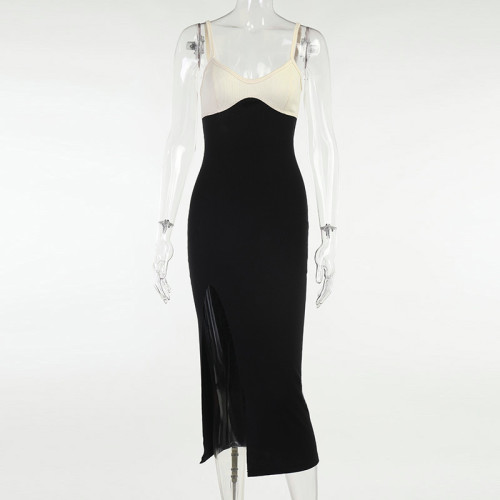 Square Neck Sleeveless Sling Dress Feminine Slim Fit Commuter Long Dress