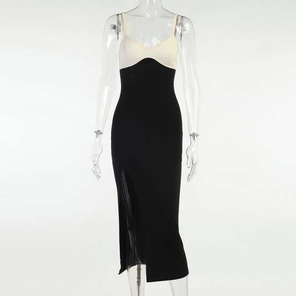 Square Neck Sleeveless Sling Dress Feminine Slim Fit Commuter Long Dress