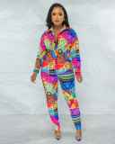 Printed Multicolor Long Sleeve Shirt Trousers Home Casual Set