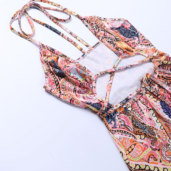 Printed halterneck dress sexy temperament slip dress