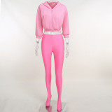 Hooded Zip-Up Top Step-Up Trousers Slim Fit Fashion Set