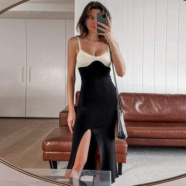 Square Neck Sleeveless Sling Dress Feminine Slim Fit Commuter Long Dress
