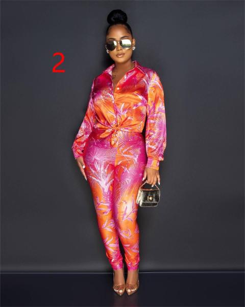 Printed Multicolor Long Sleeve Shirt Trousers Home Casual Set