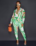 Printed Multicolor Long Sleeve Shirt Trousers Home Casual Set