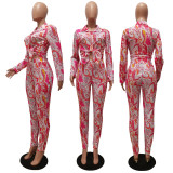 Printed Multicolor Long Sleeve Shirt Trousers Home Casual Set