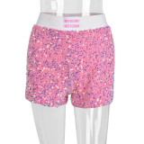 Sexy Contrast Patch Ins Style Sequin Shorts
