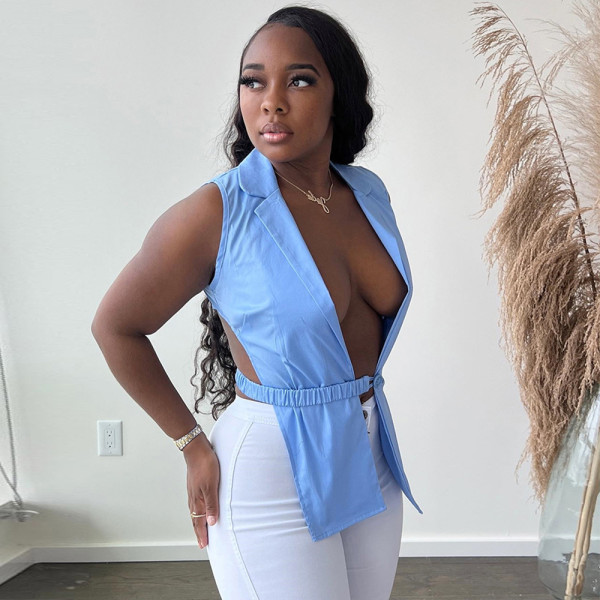 Sexy Show Waist Irregular Tie Shirt
