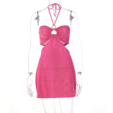Cutout Panel Slash Neck Wrap-Breasted Tie Halter Dress