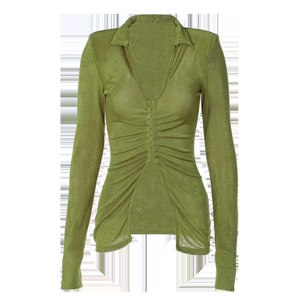 Lapel Long Sleeve Hook Button Slim Fit Cardigan Top