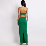 Solid Color Casual Hollow Silver Trim Tube Top Slim Long Dress