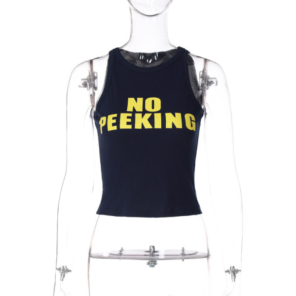 Round Neck Sleeveless Letter Print Racer-Type Cotton Slim-Fit Bottoming Tank Top