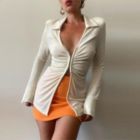 Lapel Long Sleeve Hook Button Slim Fit Cardigan Top