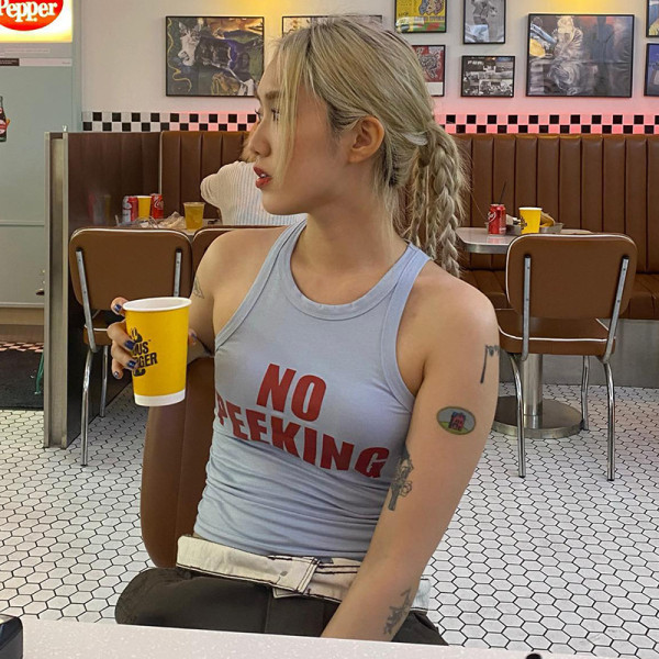 Round Neck Sleeveless Letter Print Racer-Type Cotton Slim-Fit Bottoming Tank Top