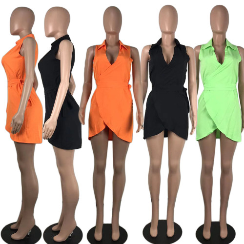 Sleeveless Solid Color Tie Sexy Dress