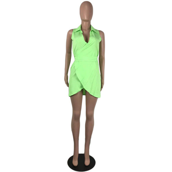 Sleeveless Solid Color Tie Sexy Dress