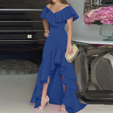 Temperament V-neck Ruffle Irregular Elegant Dress Dress