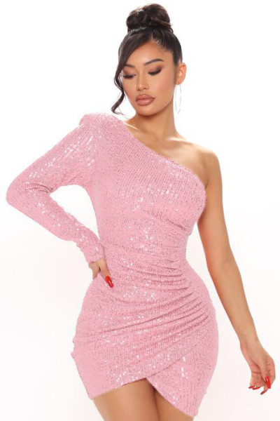 Sequin One Shoulder Slim Fit Sexy Dress
