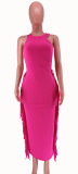 women's solid color fringed dress
